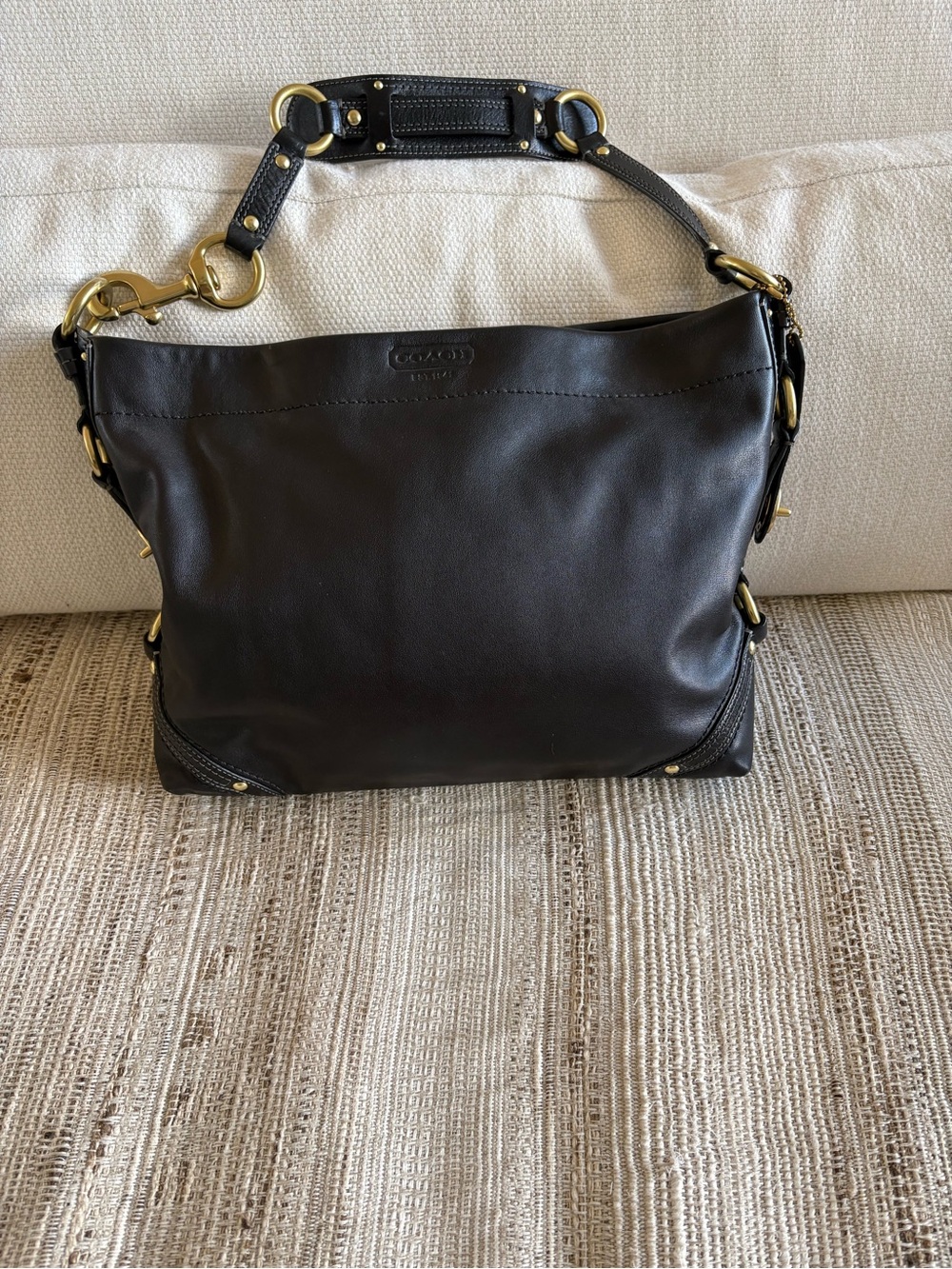 Coach Black Leather Shoulder Bag with Gold Hardware